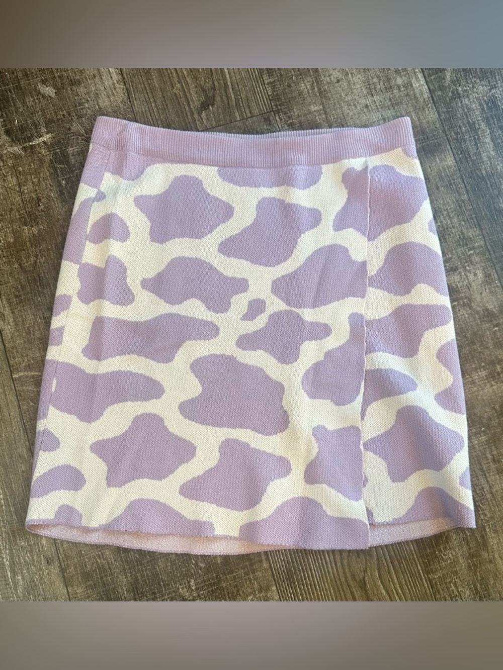 Milk It Lilac and Cream Knit Cow Print  Mini Skirt Size 12